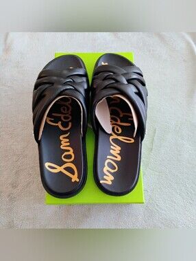 Sam Edelman Black Leather Braided Slide Sandals